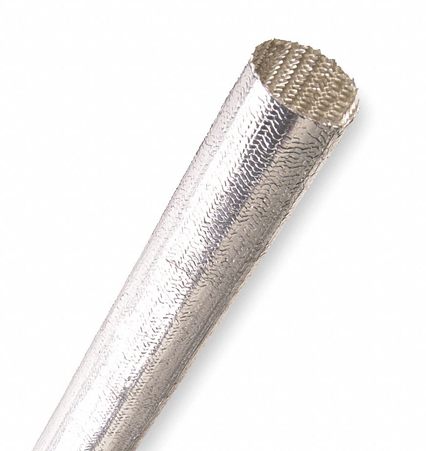 TECHFLEX SLEEVING, 2 IN ID, 25 FT L, FIBERGLASS, SILVER, -76