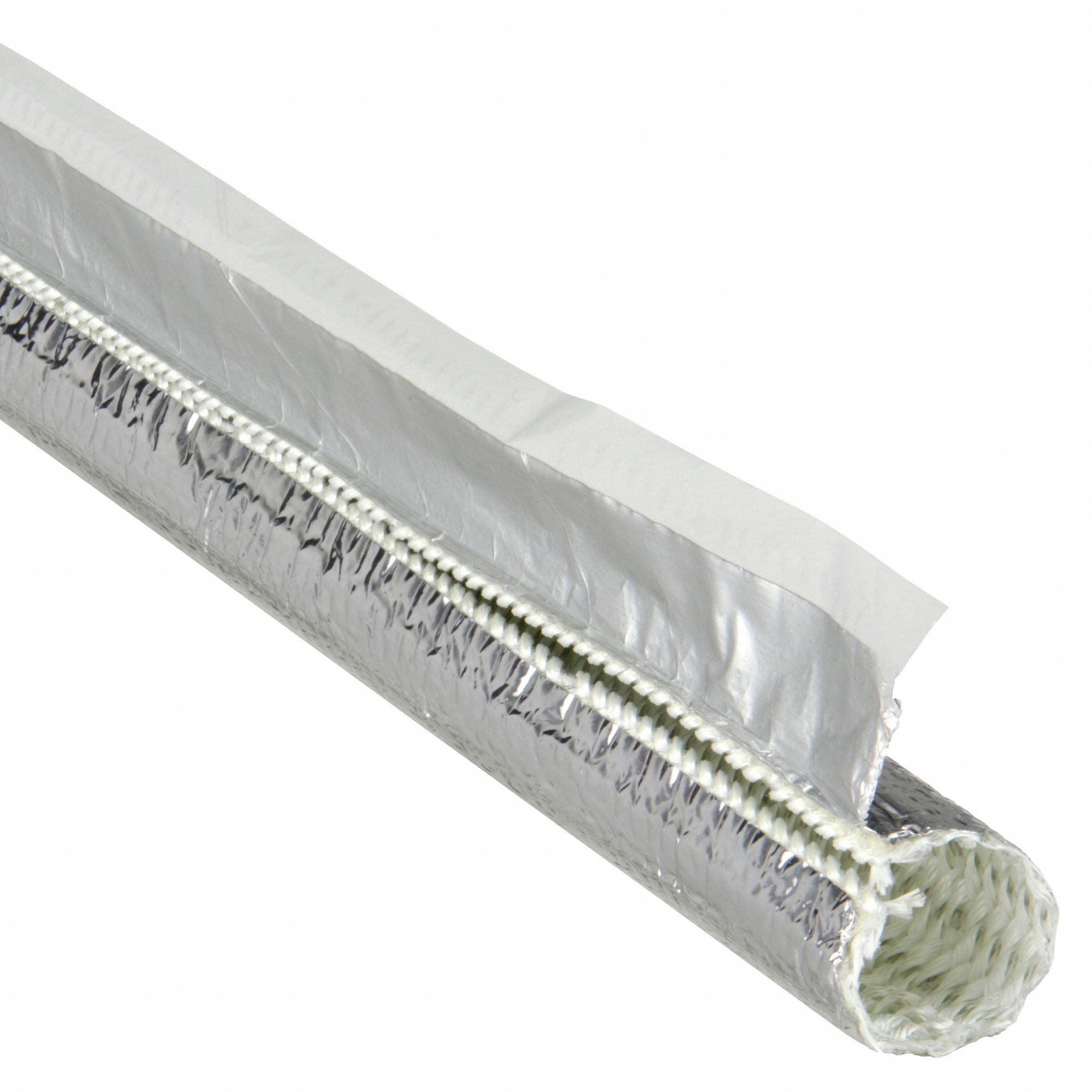 Sleeving: 3/4 in Inside Dia, 48 in Lg, Adhesive Seal, Self Wrap, Fiberglass, Silver, -40°F to 400°F