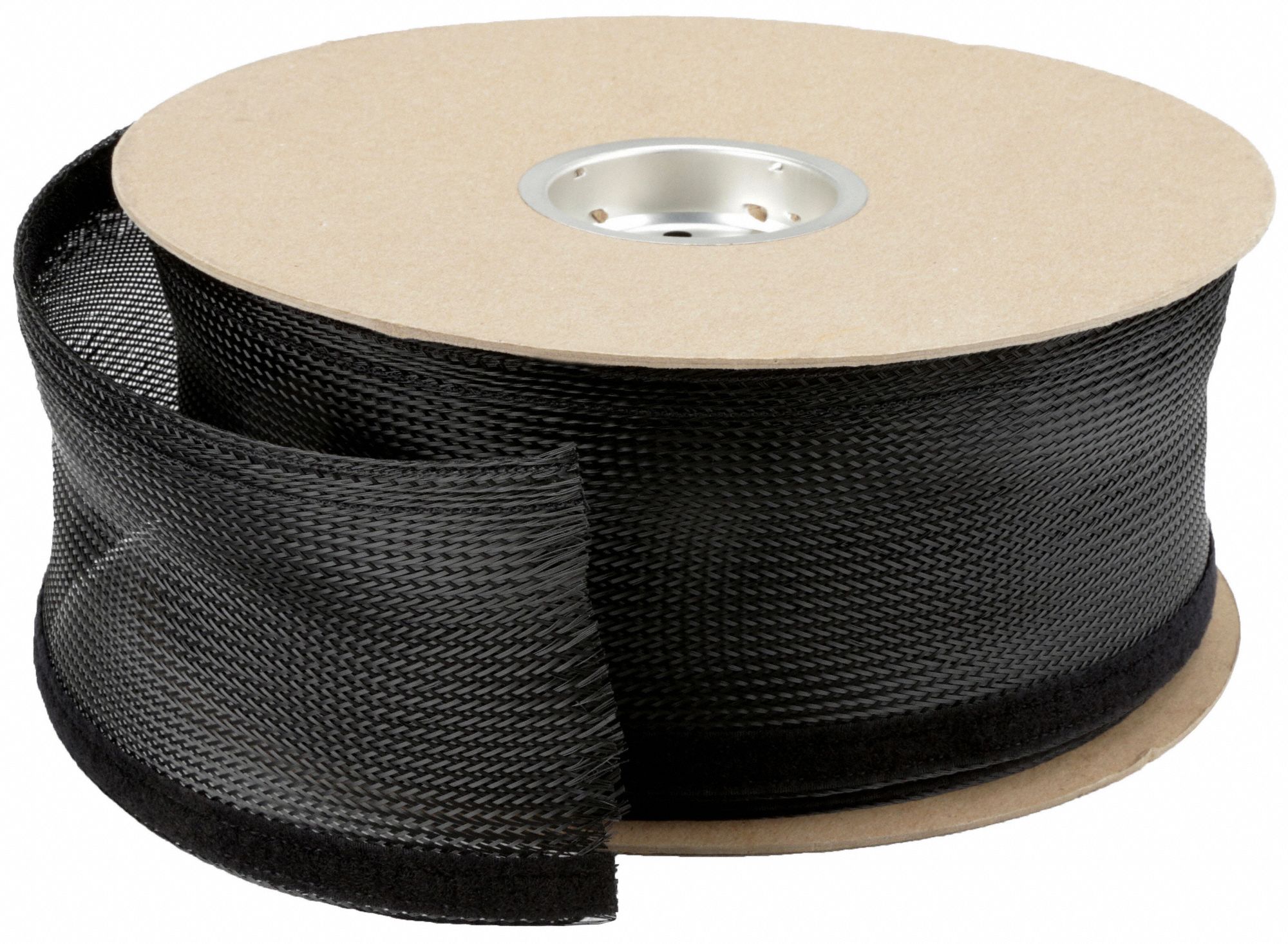 SLEEVING, 2 IN ID, 100 FT L, HOOK-AND-LOOP, EXPANDABLE, PET, BLACK, -94 ° F TO 257 ° F