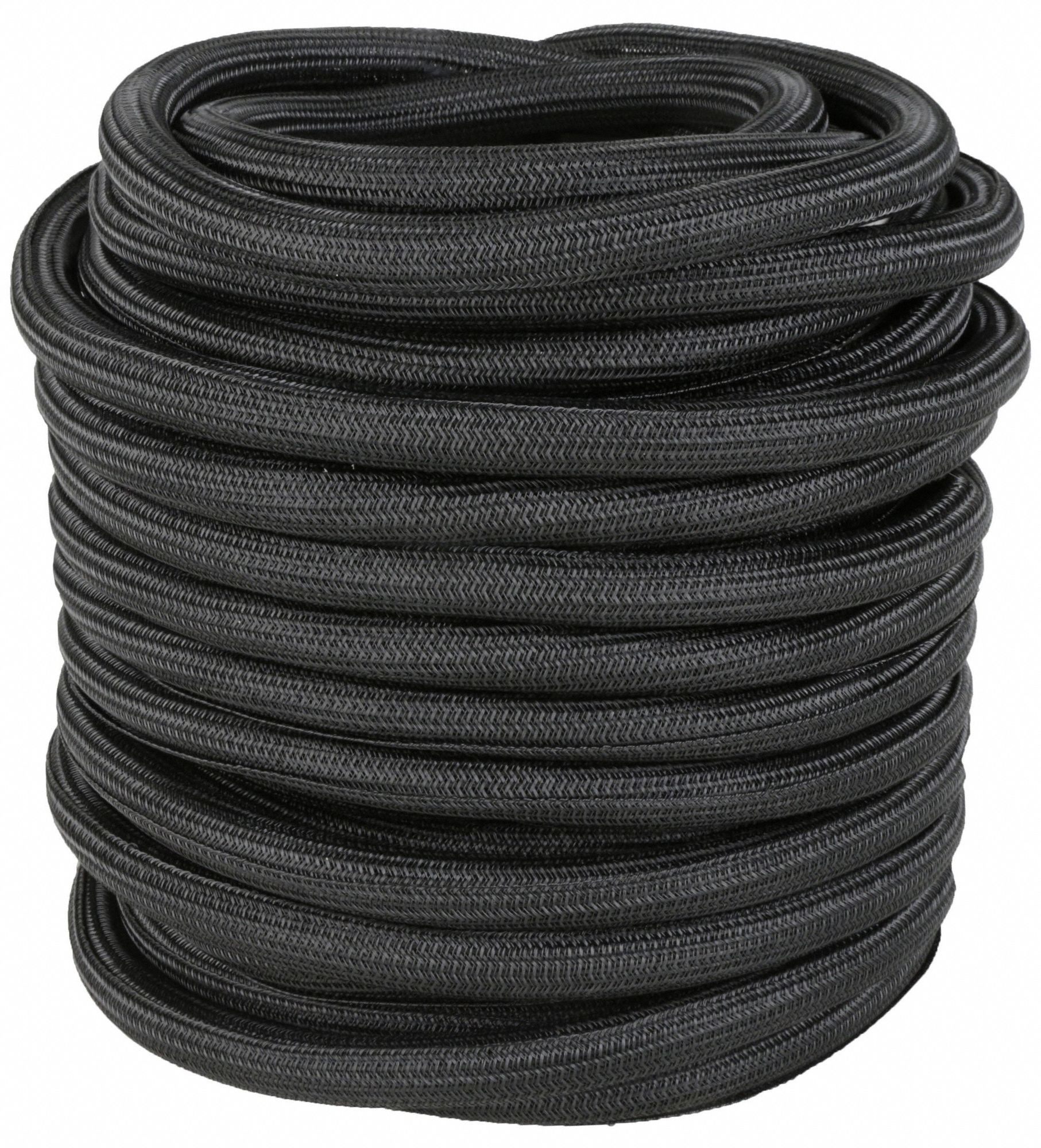 Braided Sleeving: 1 in Inside Dia, 100 ft Lg, Self Wrap, PET, Black, -94°F to 257°F