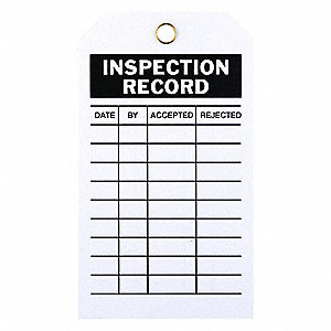 INSPECTION TAG,7 X 4 IN,BK/WHT,MET,