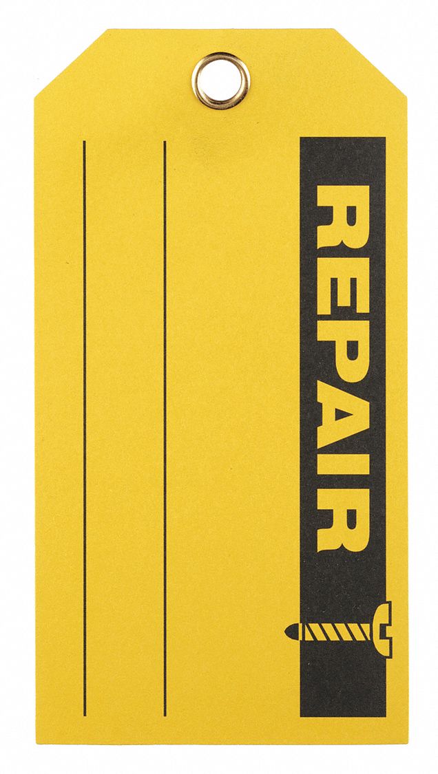 Tag: No Header, 5 3/4 in Wd, 3 in Ht, Yellow, Rectangle, Indoor, English, Cardstock, 100 PK