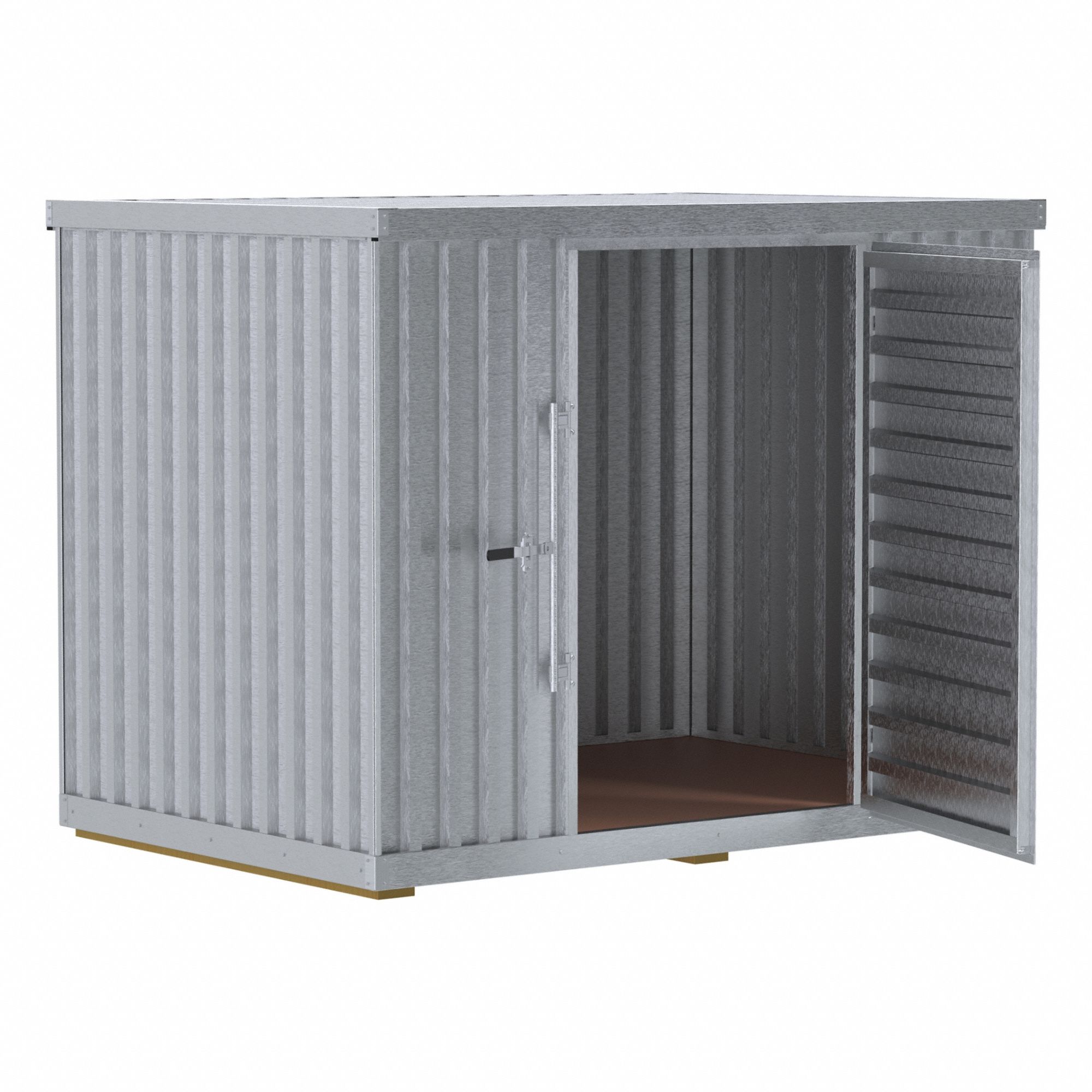 Storage Shed: 109 in W x 77 in D x 85 in H, 409.6 cu ft, Gray, 106 in L x 69 in D x 78 in H