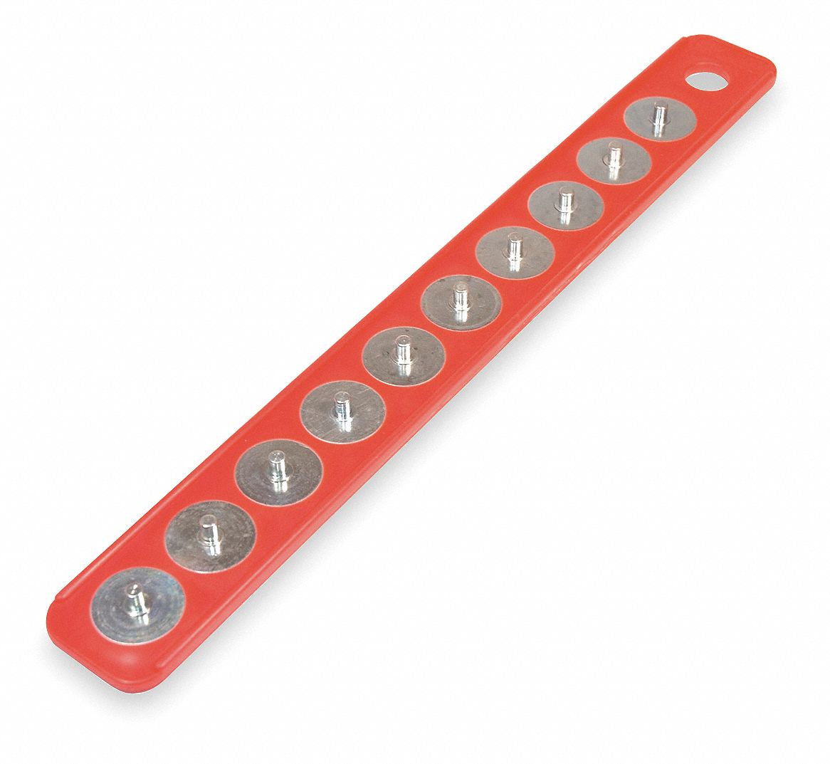 Socket Holder Strip: Red, 1 7/8 in Overall Wd, 16 5/8 in Overall Ht, 10 Posts/Slots, Plastic
