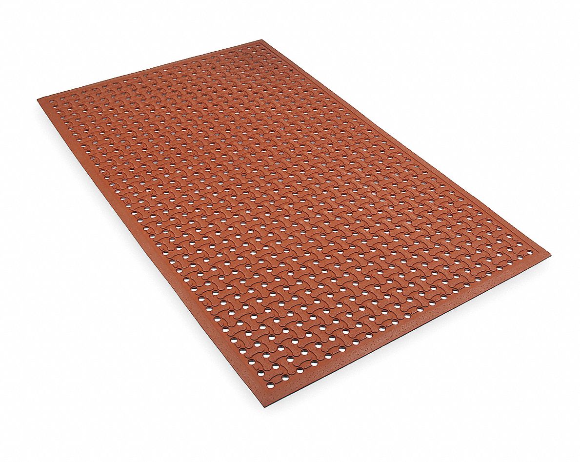 ANTIFATIGUE MAT, 3 X 5 FT, ⅝ IN THICK, RAISED BONES, RED, NATURAL RUBBER, BEVELED EDGE