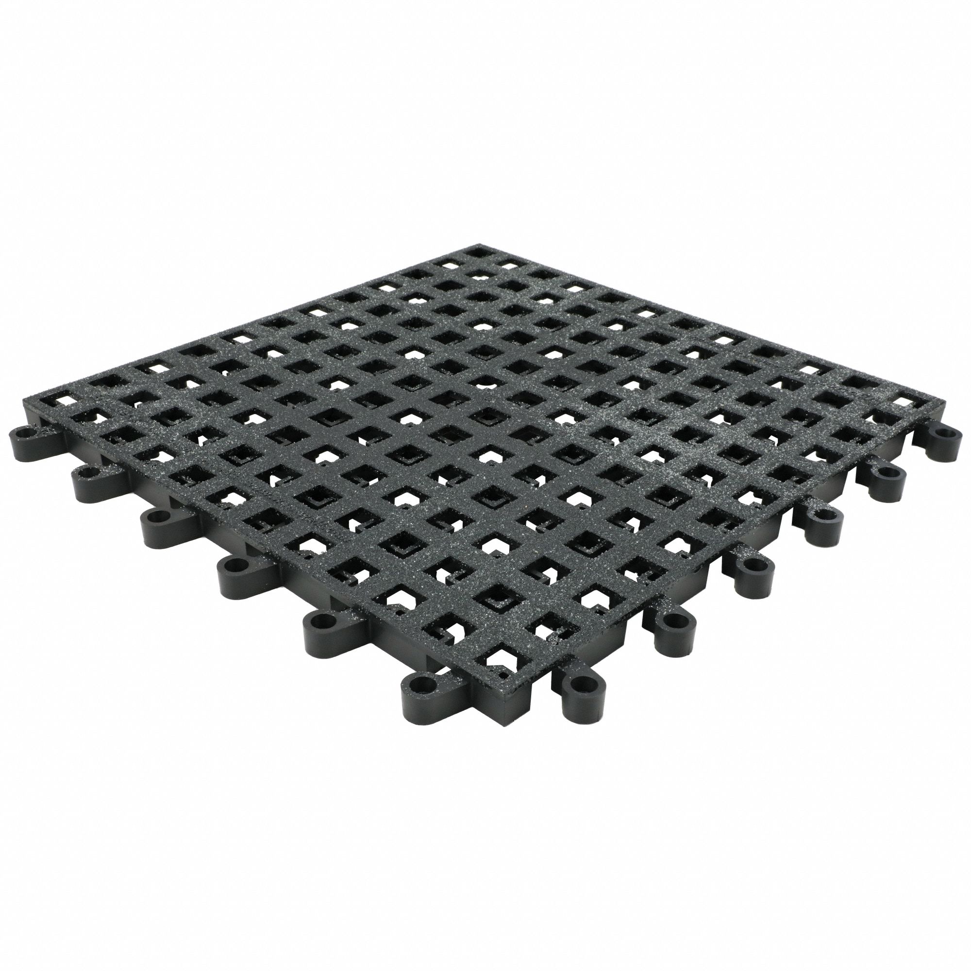 ERGODECK INTERLOCKING DRAINAGE MAT TILE, 18 X 18 IN, GRIT, BLACK, 10 PK