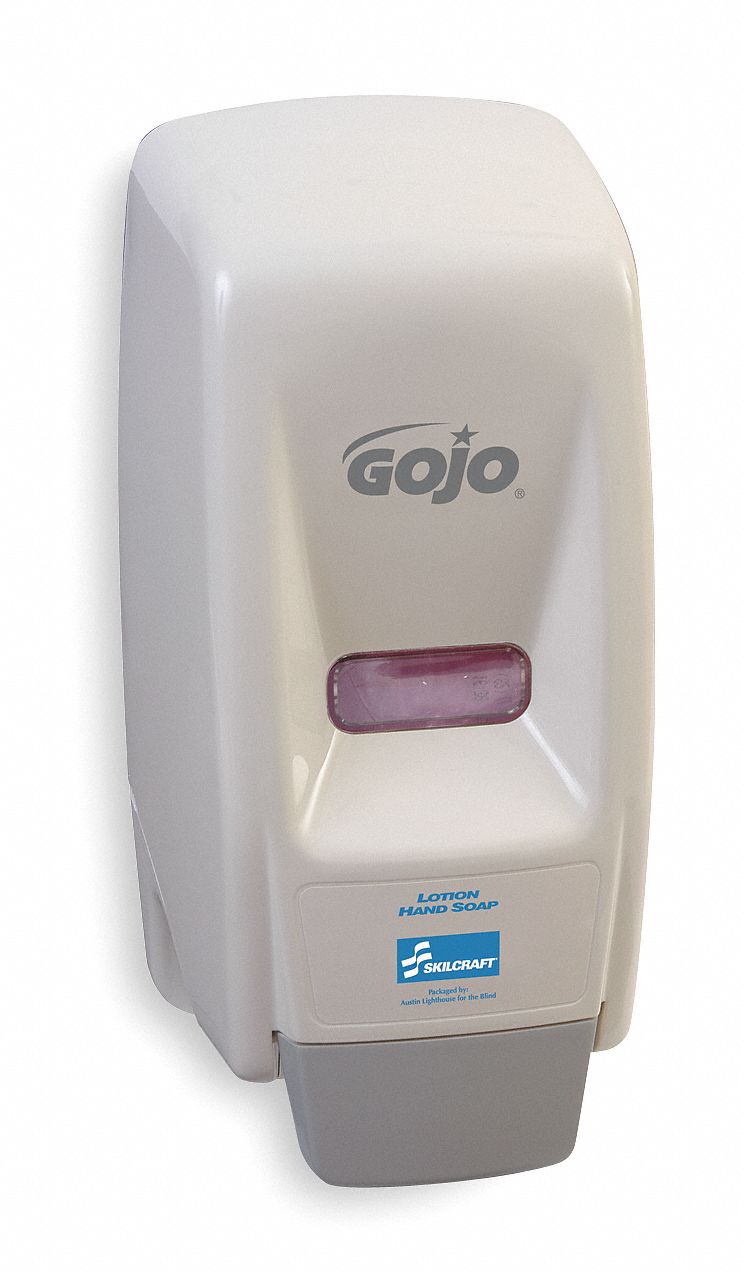 SOAP DISPENSER, MANUAL, 800 ML REFILL SIZE, LIQUID, WHITE, PLASTIC, SKILCRAFT