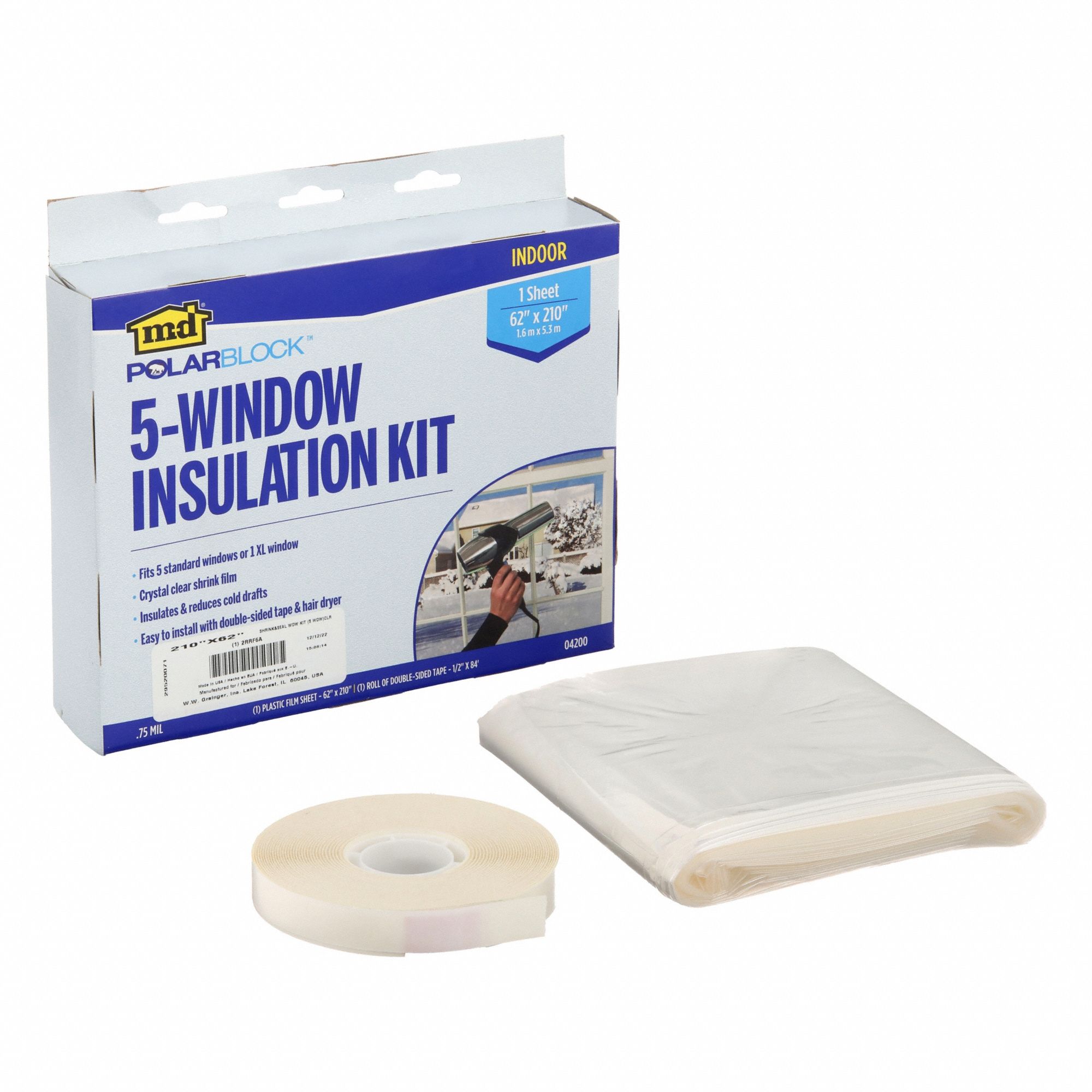 Window Insulation Kit: 5.2 ft Overall Lg, 17.5 ft Overall Wd, Polypropylene Film