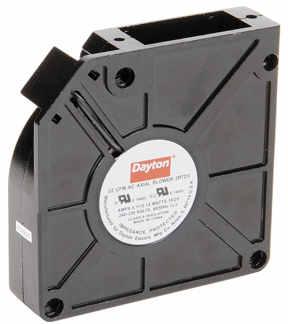 Standard Square Axial Fan: 4 3/4 in Ht, 1 1/2 in Dp, 31 cfm, IP20, Aluminum, 230V AC