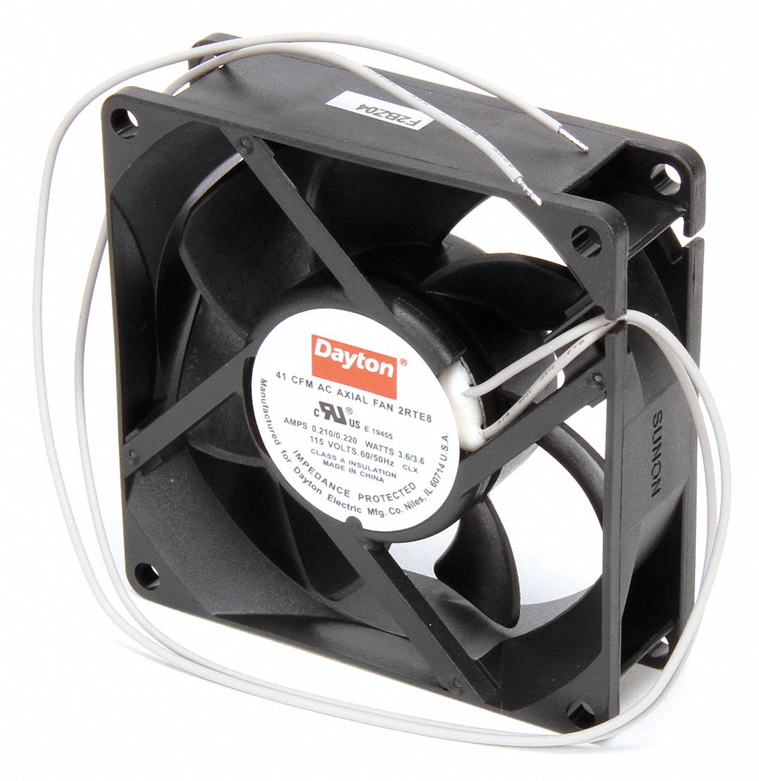 Standard Square Axial Fan: 3 1/8 in Ht, 1 in Dp, 29/28 cfm, IP20, PBT Plastic, 115V AC