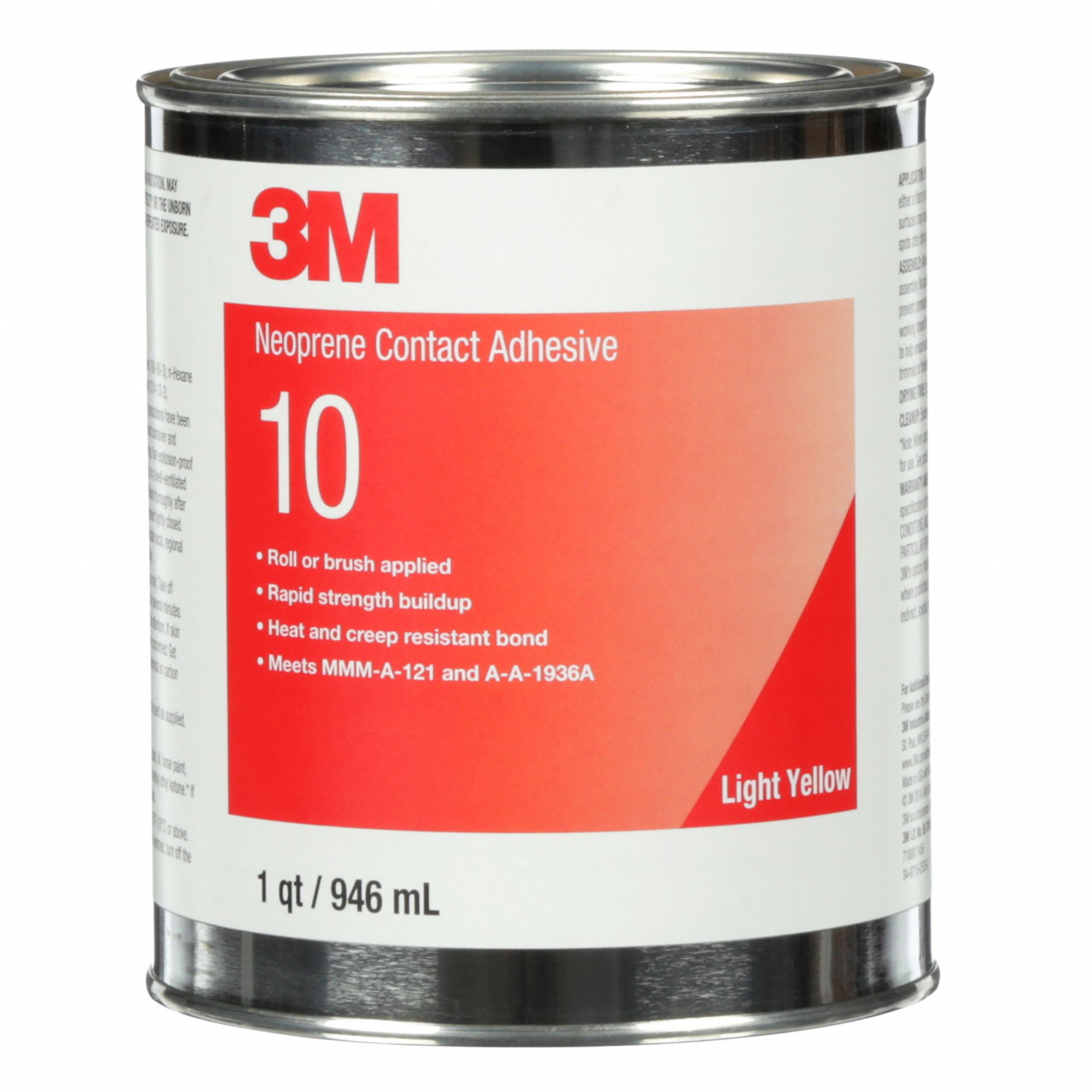 3M Contact Cement 10, Laminates/Woods, 1 qt, Can, Light Yellow, Water