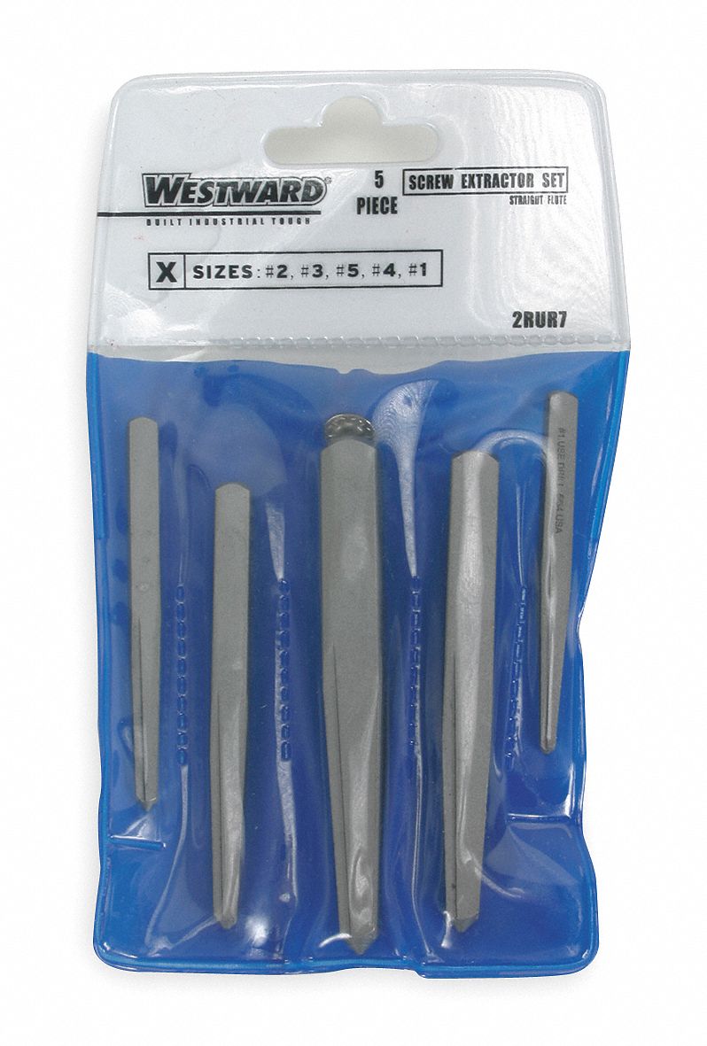 WESTWARD Screw Extractor Set, Extractor Type Straight Flute, Number of