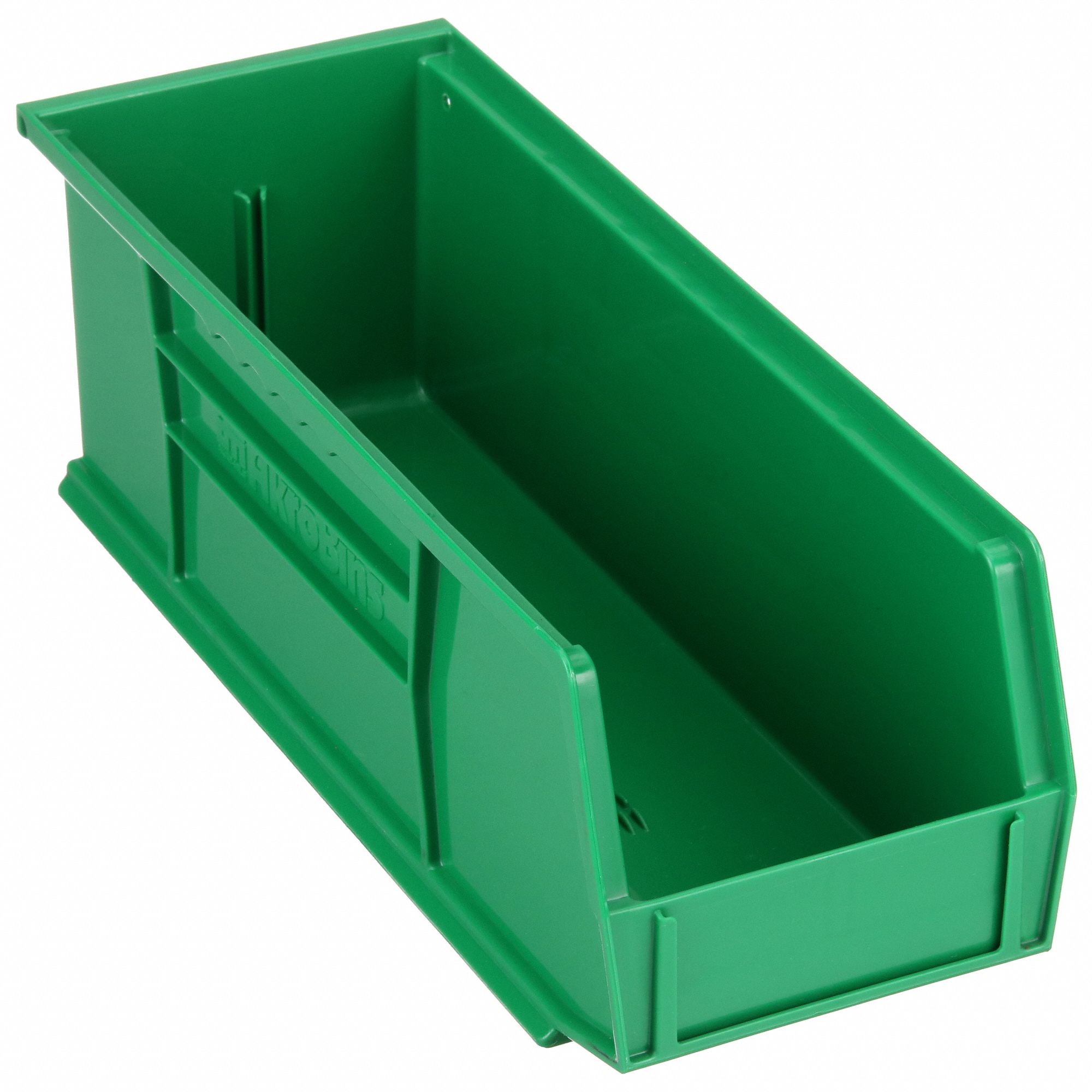 HANG AND STACK BIN, 5½ IN X 14¾ IN X 5 IN, GREEN, LABEL HOLDERS, 50 LB LOAD CAPACITY