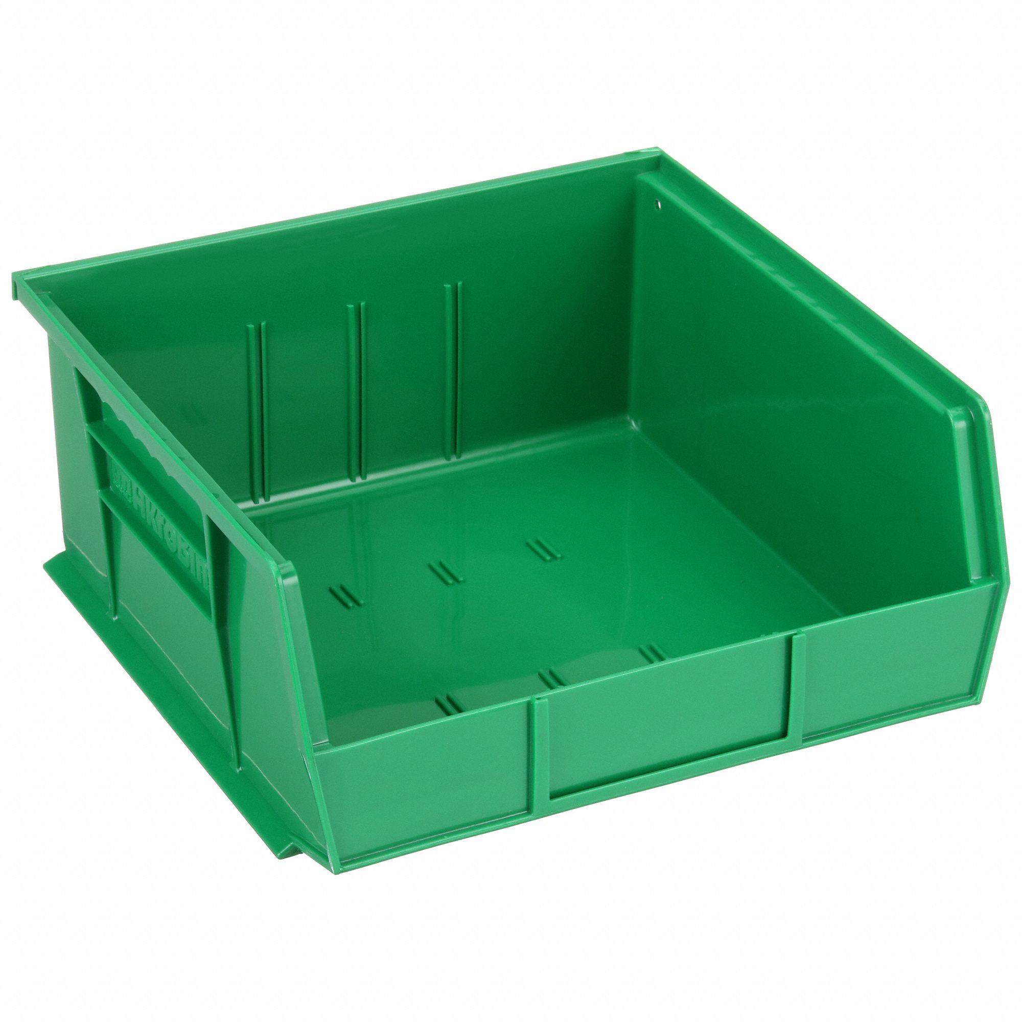 HANG AND STACK BIN, 11 IN X 10⅞ IN X 5 IN, GREEN, LABEL HOLDERS, 50 LB LOAD CAPACITY