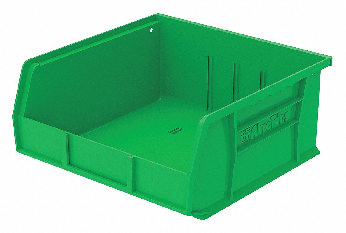 AKRO-MILS Hang and Stack Bin: 11 in x 10 7/8 in x 5 in, Green, Label ...