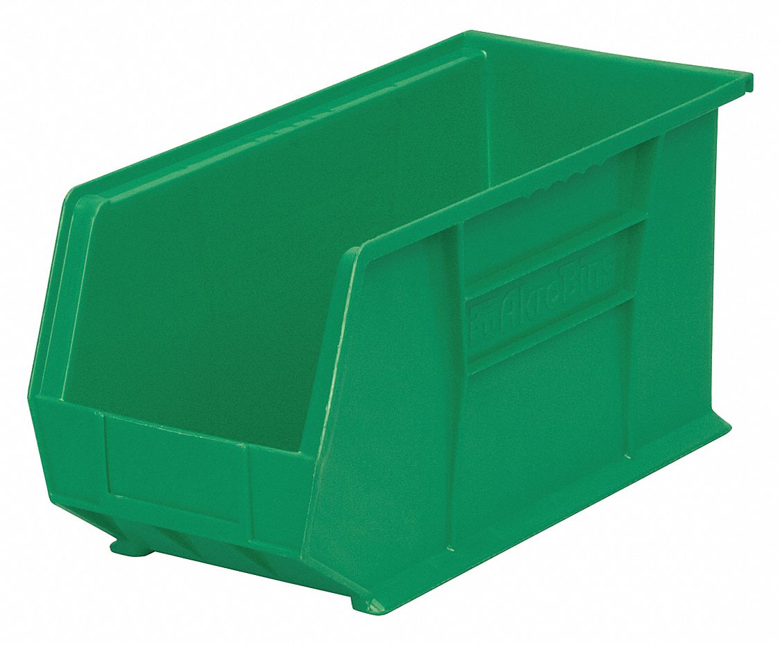 AKROMILS Hang and Stack Bin, Green, 18 in Outside Length, 8 1/4 in