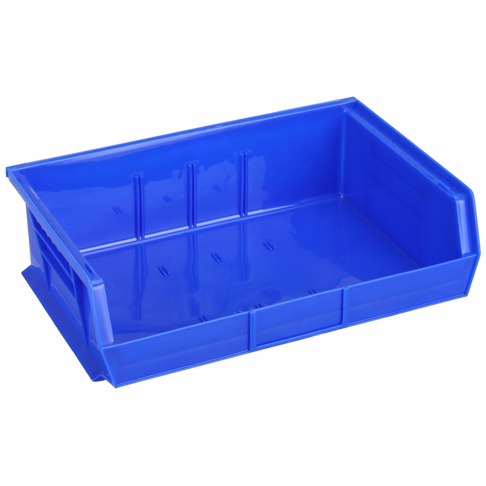 HANG AND STACK BIN, 16½ IN X 10⅞ IN X 5 IN, BLUE, LABEL HOLDERS, 60 LB LOAD CAPACITY