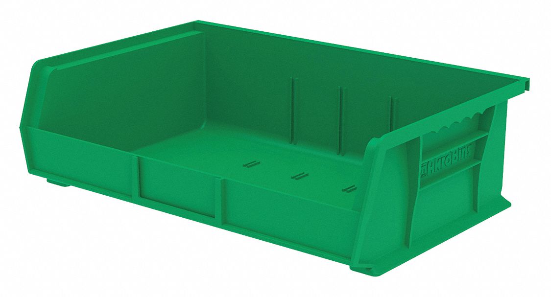 Hang and Stack Bin: 16 1/2 in x 10 7/8 in x 5 in, Green, Label Holder Included, 30255GREEN