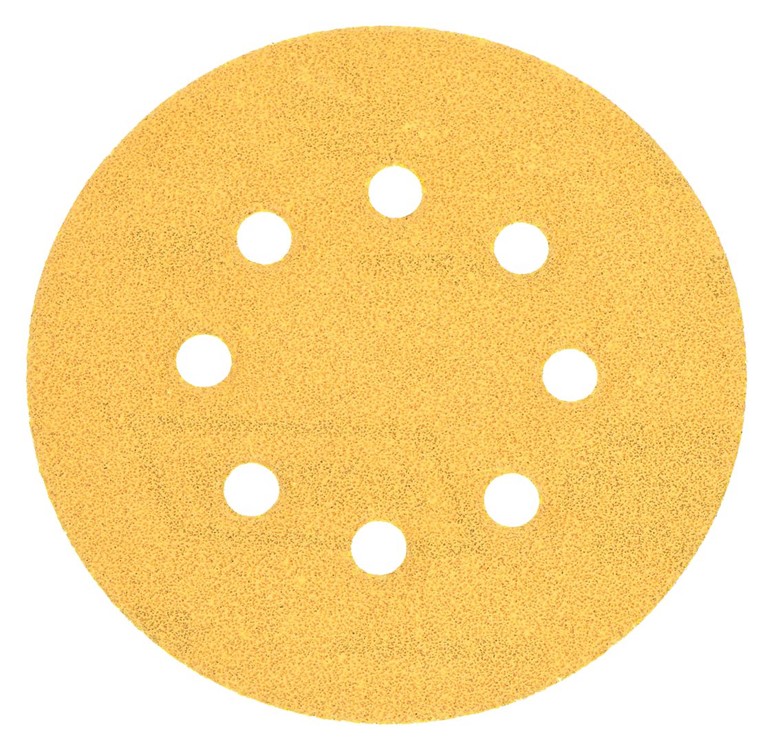 Hook-and-Loop Sanding Disc: 5 in Dia, 8 Hole, Aluminum Oxide, P60 Grit, C Wt Paper, A296