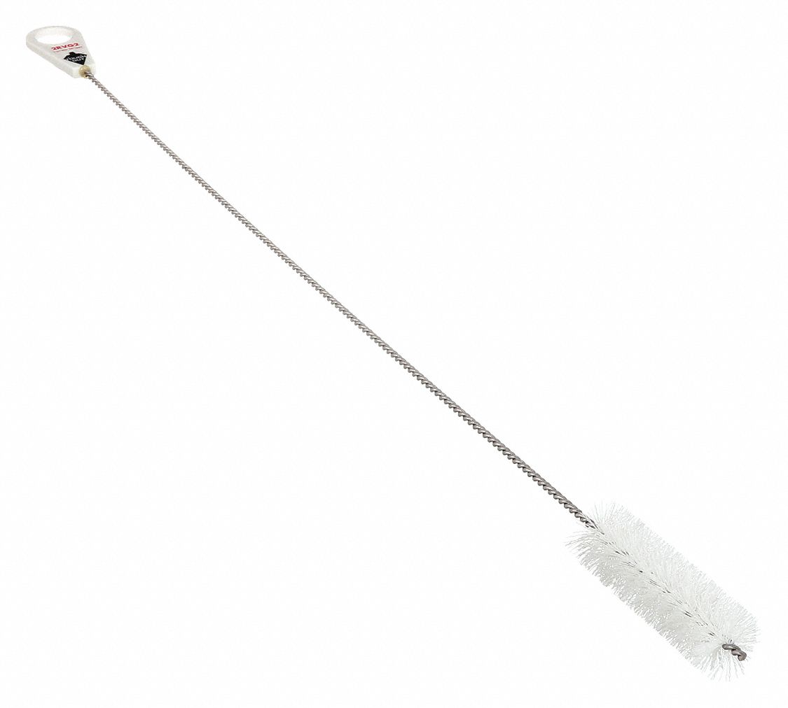 PIPE BRUSH, STRAIGHT HANDLE, NYLON BRISTLE, WHITE, 1.5 IN BRUSH DIAMETER, 5 IN BRUSH L