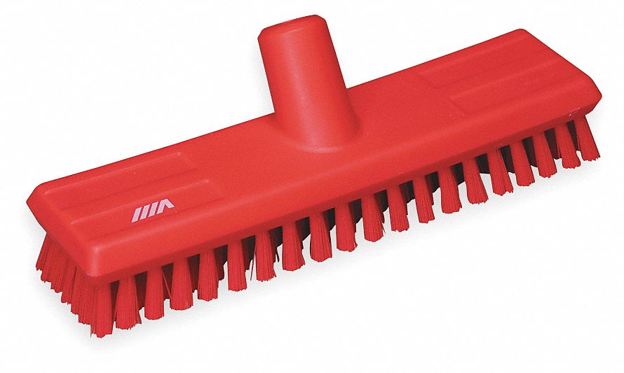 DECK BRUSH HEAD, STIFF, POLYESTER, 10¾ IN BRUSH L, 3 IN HEAD W, RED