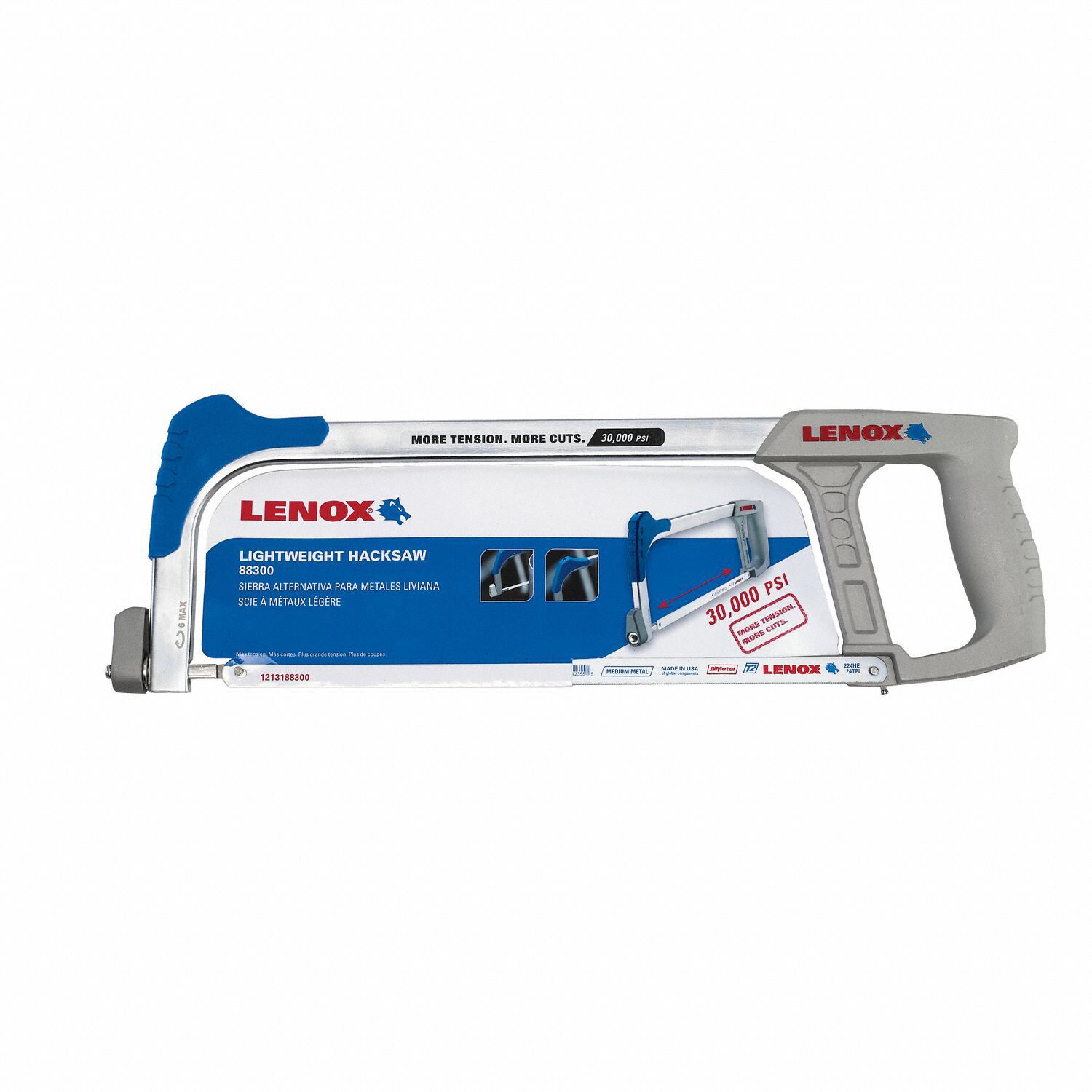 LENOX High Tension Hacksaw: 12 in Blade Lg, Bi-Metal, 16 in Overall Lg, 24,  Plastic