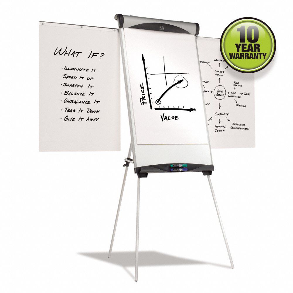 QUARTET Dry Erase Board Easel Mounted, 39 in Dry Erase Ht, 27 in Dry