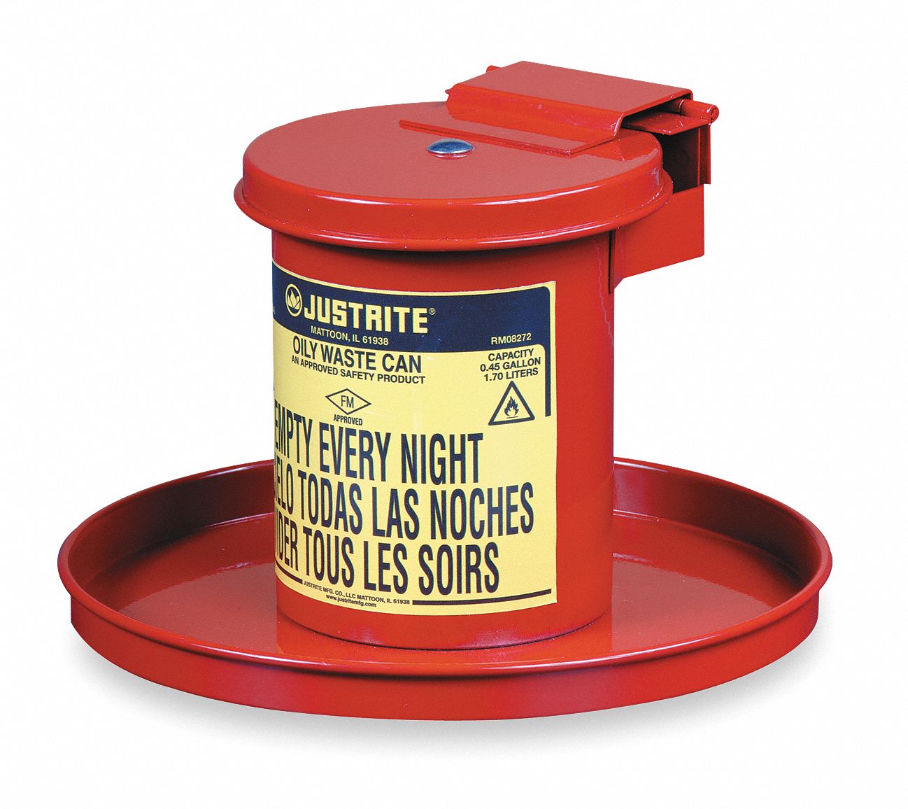 DRAIN CAN, ½ GAL, RED, GALVANIZED STEEL, 7 IN H, 10½ IN OUTSIDE DIAMETER, FOR FLAMMABLES