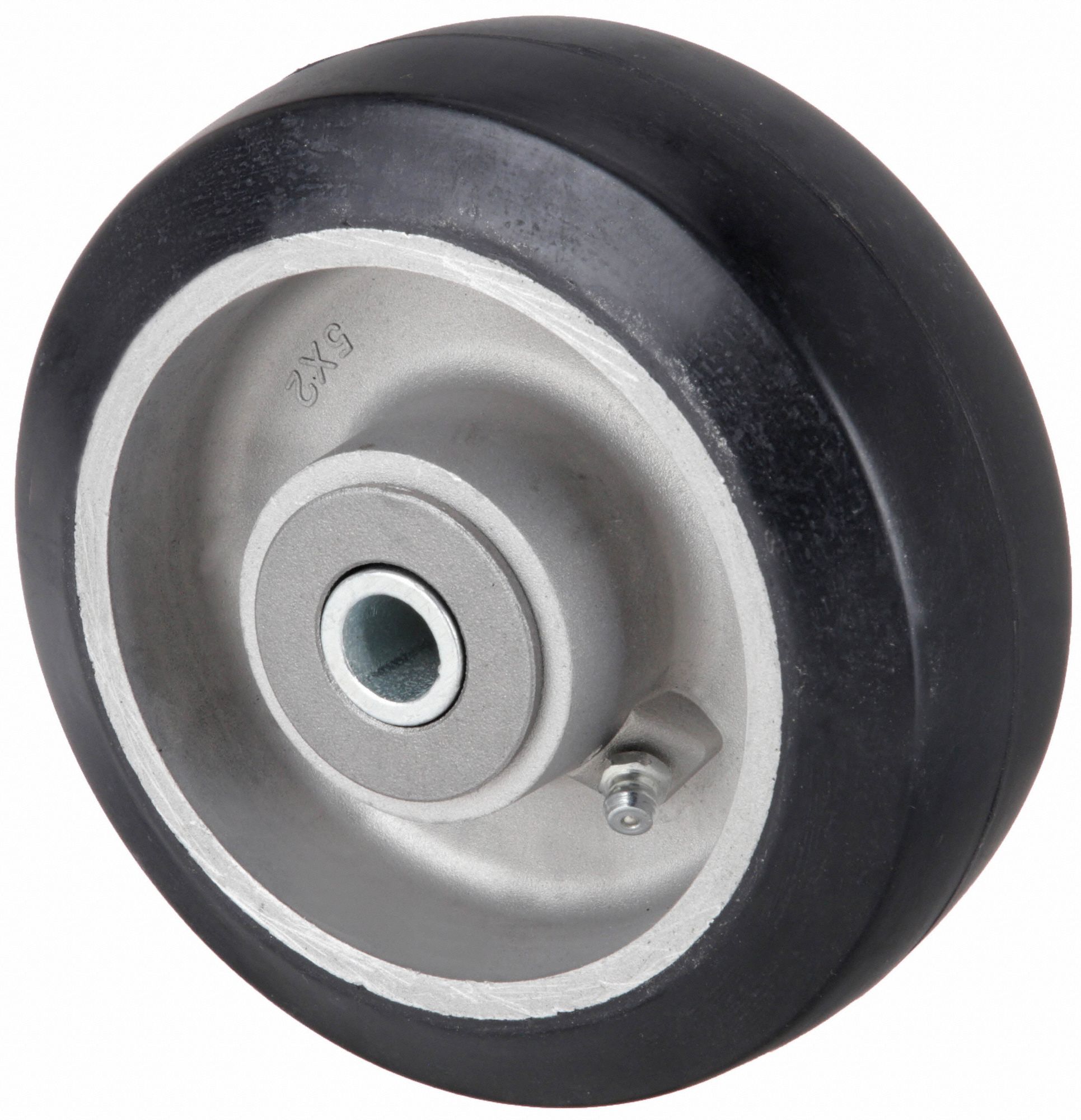 RUBBER TREAD ON ALUMINUM CORE WHEEL, 5 IN WHEEL DIAMETER, 2 IN WHEEL W, 300 TO 999 LB