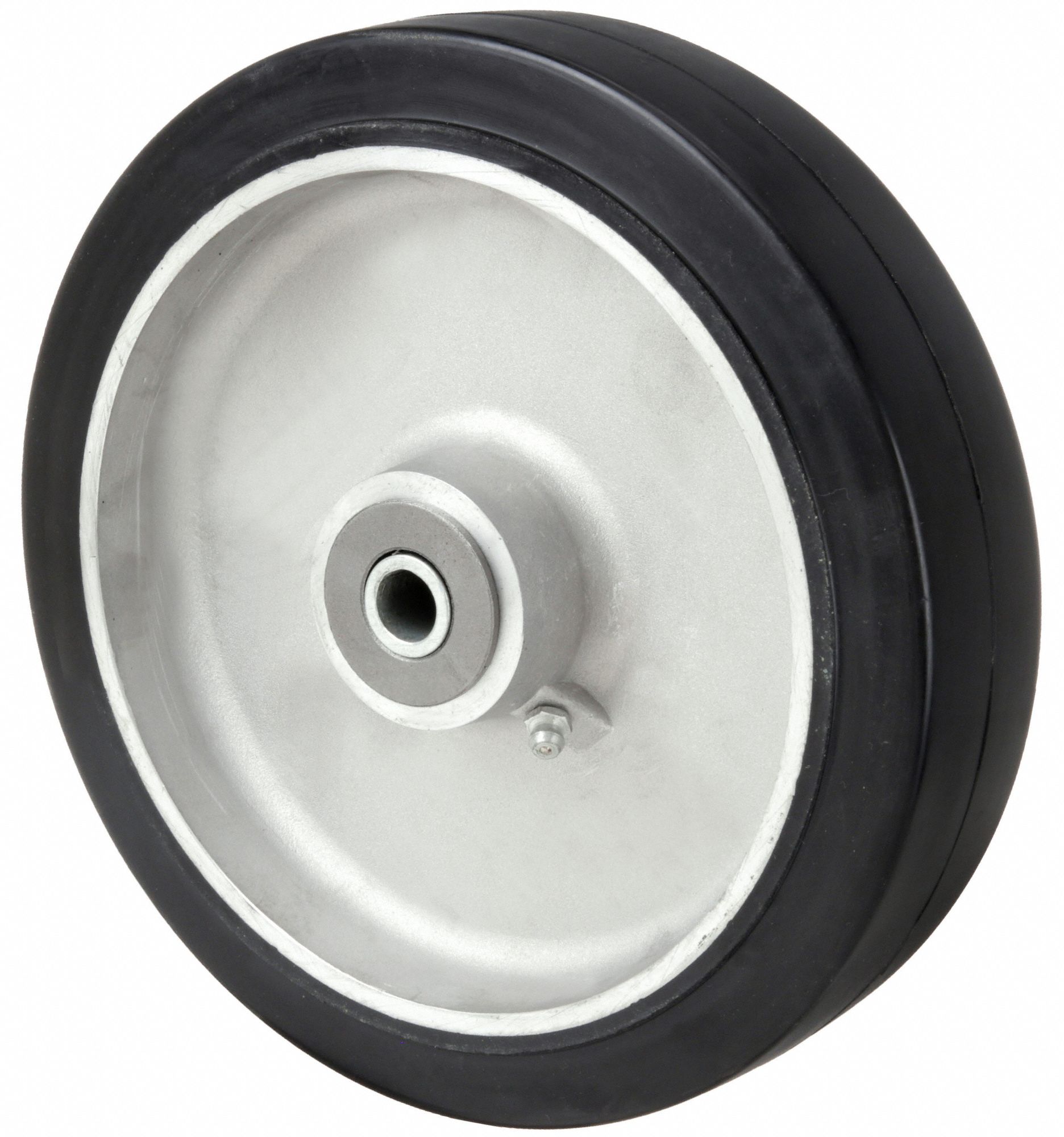 RUBBER TREAD ON IRON CORE WHEEL, 8 IN WHEEL DIAMETER, 2 IN WHEEL W, 2 7/16 IN HUB L