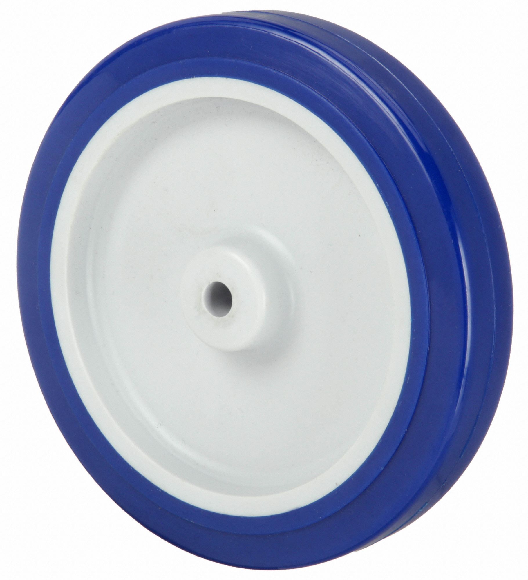 POLYURETHANE TREAD ON PLASTIC CORE WHEEL, 5 IN WHEEL DIA, 1 IN WHEEL W, BLUE, FIRM