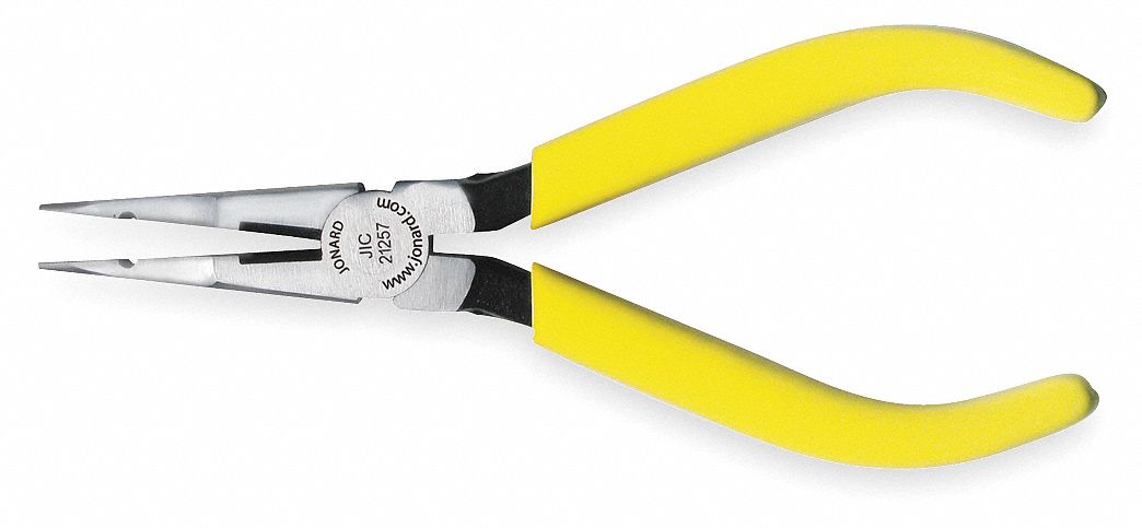 LONG NOSE PLIER, 1⅛ IN MAX JAW OPENING, 6⅞ IN OVERALL L, 1⅞ IN JAW L, 1/16 IN TIP W