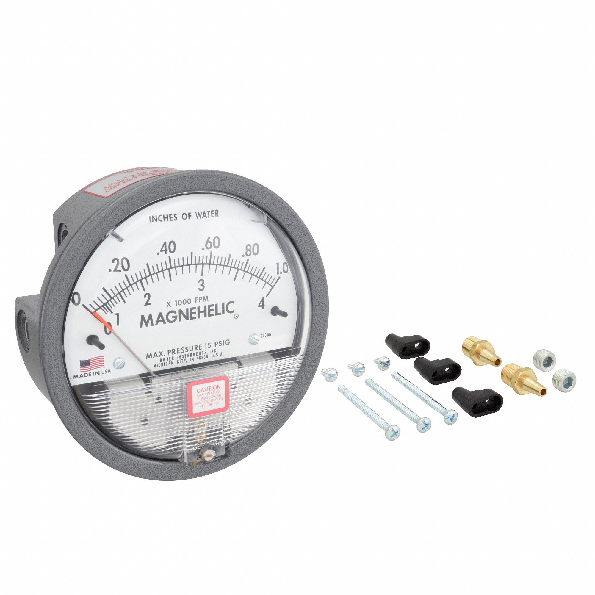 DWYER Differential Pressure Gauge 0 to 1 in wc, Dual SingleSide or