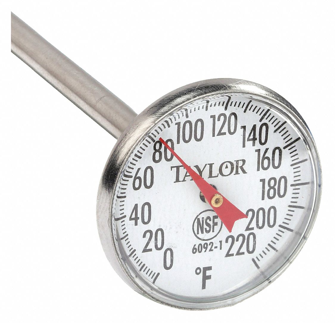 DIAL POCKET THERMOMETER, 1 IN DIAL DIAMETER, 5 IN STEM L, GLOW-IN-THE-DARK, +/- 2% ACCURACY