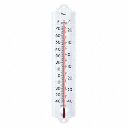 Analog Thermometer: Wall-Mount, -40° to 70°F/-40° to 20°C, 12 in H x 3/8 in  D, 1°F