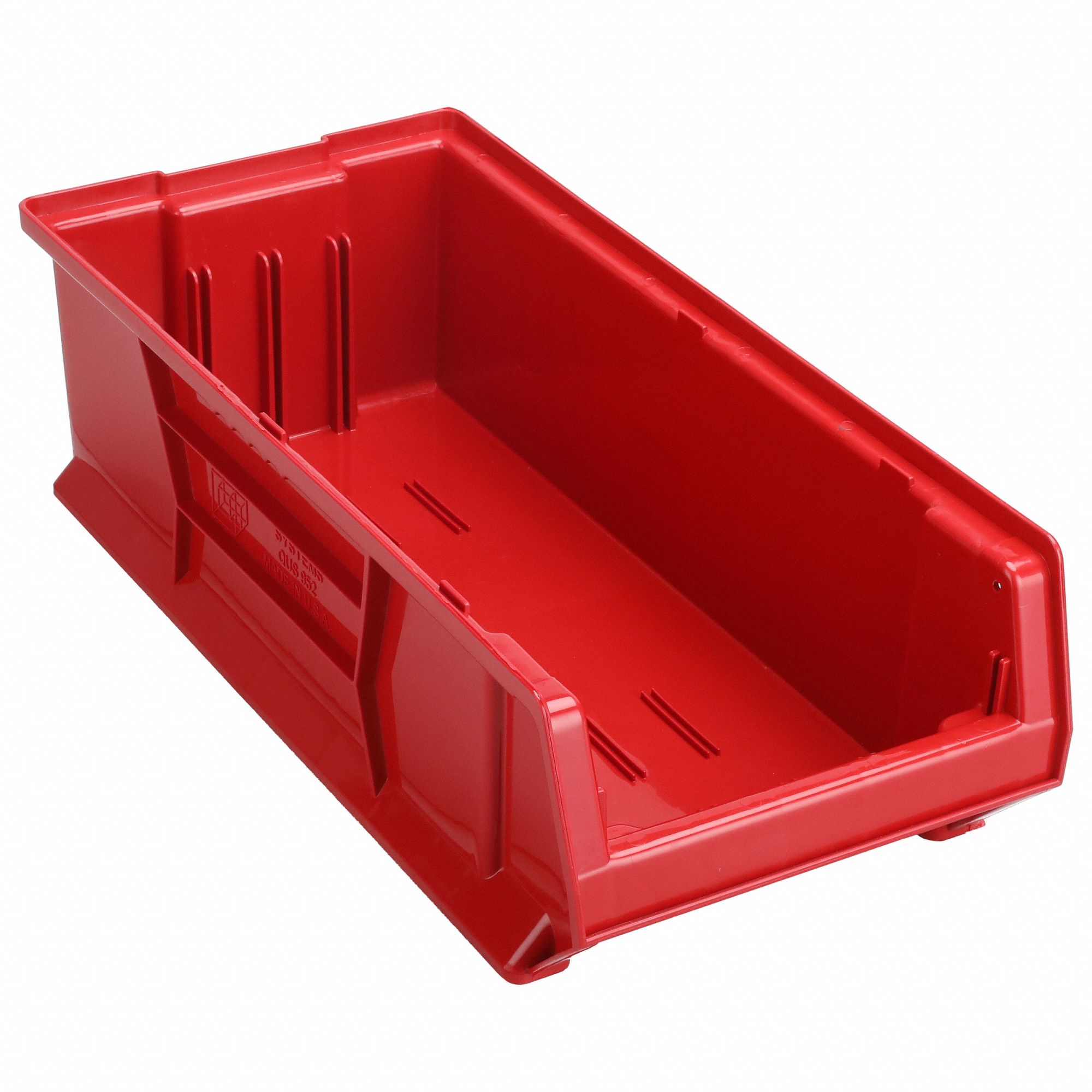 BIN, 23⅞ IN OVERALL L, 11 IN X 7 IN, RED, STACKABLE