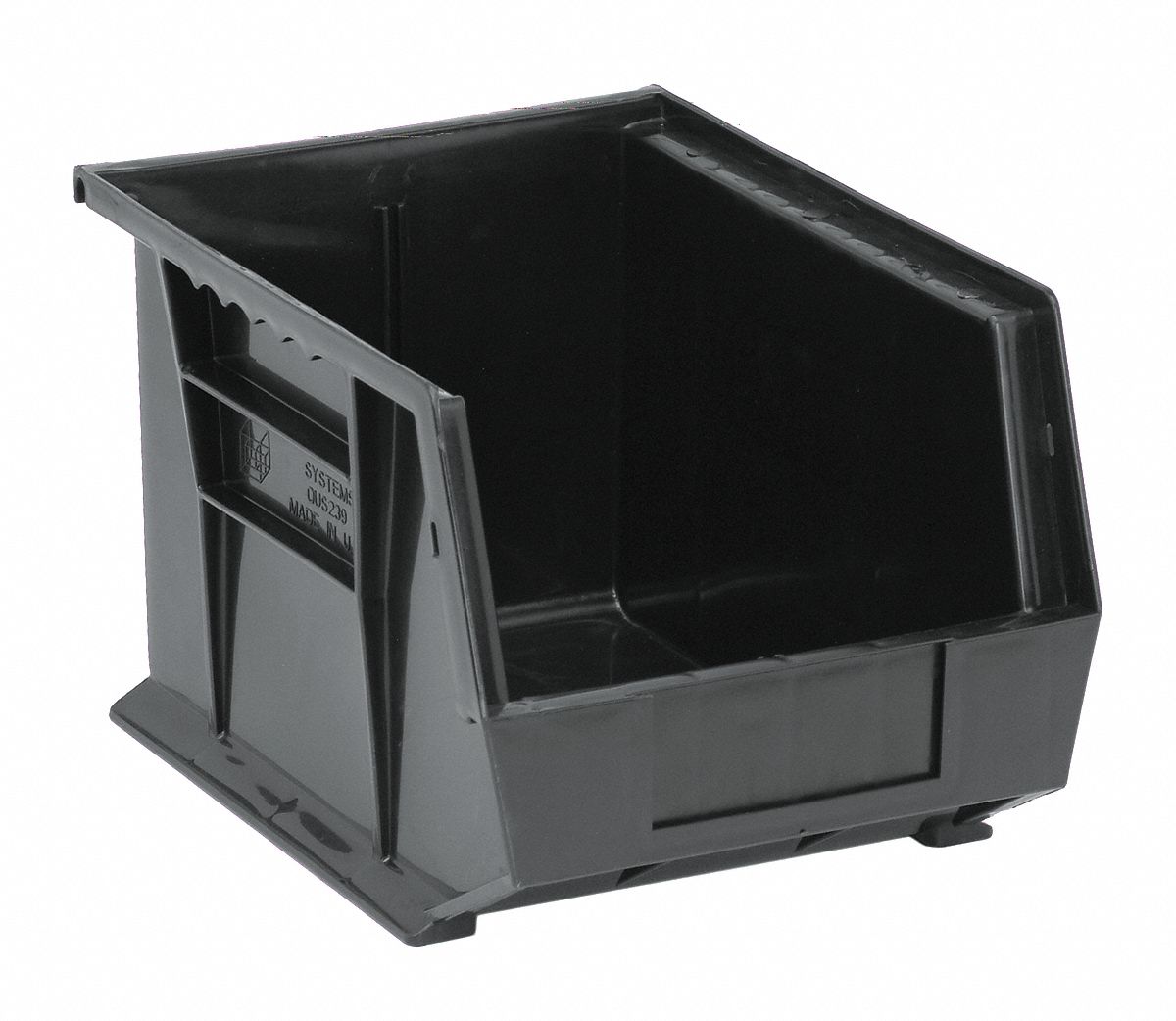 QUANTUM STORAGE SYSTEMS ESD Conductive Bin 8 1/4 in x 10 3/4 in x 7 in, Black, Label Holders