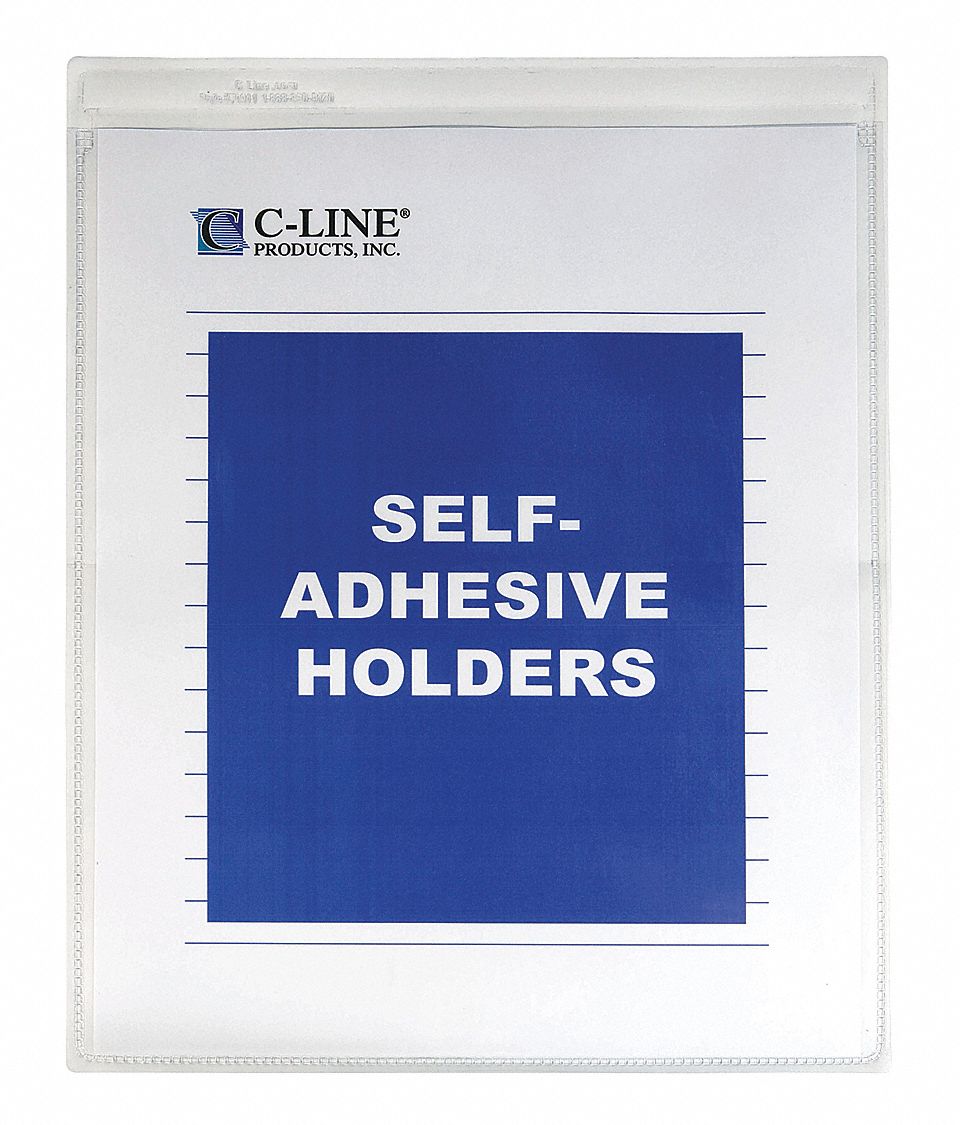 Shop Ticket Holder: Self-Adhesive, Top, Vinyl, 5 in Wd, 8 in Ht, 50 PK