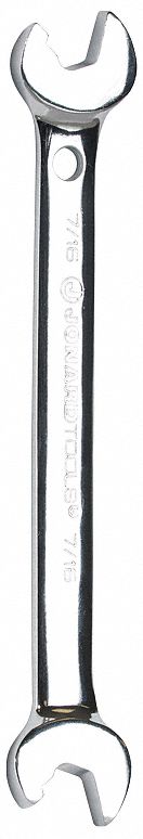 Open End Wrench: Alloy Steel, Chrome, 7/16 in Head Size, 6 1/2 in Overall Lg, Offset