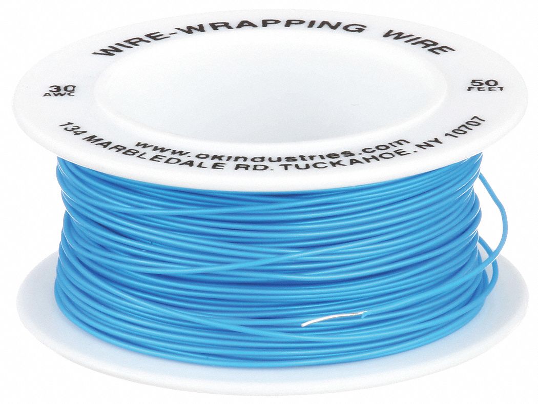 SPOOLED WRAPPING WIRE, 30 AWG WIRE SIZE, KYNAR, 50 FT L, BLUE