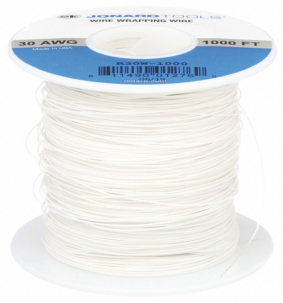 SPOOLED WRAPPING WIRE, 30 AWG WIRE SIZE, KYNAR, 1,000 FT L, WHITE