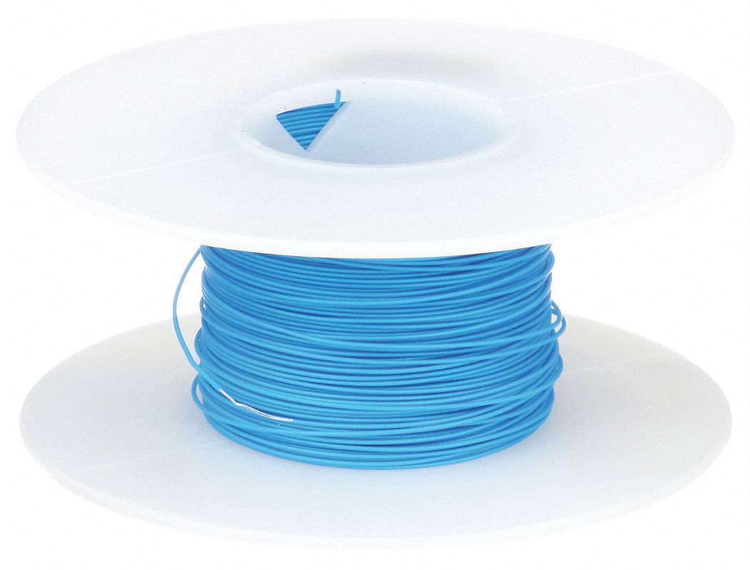 Spooled Wrapping Wire: 100 ft Overall Lg, 24 AWG Conductor Size, Blue
