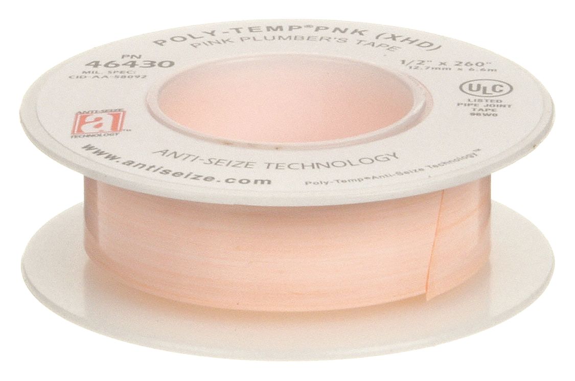 Antiseize Technology 1/2"W PTFE Thread Sealant Tape, Pink, 260" Length
