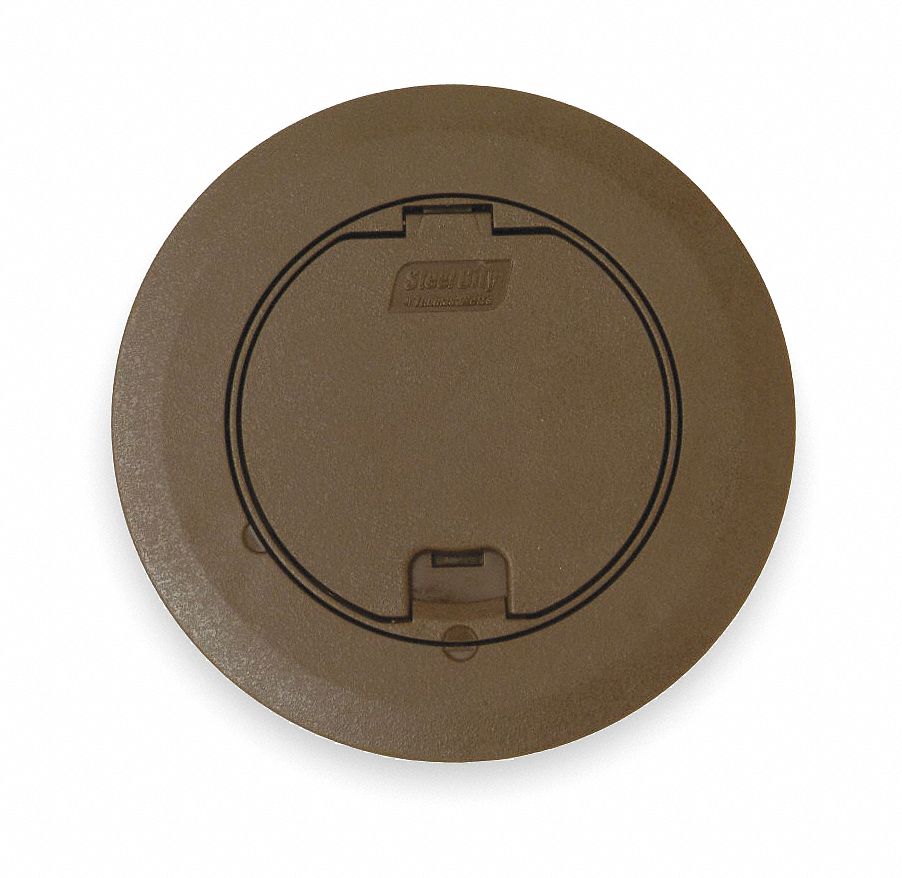 Floor Box Cover and Carpet Flange: Round, 6 3/4 in Lg, 3 3/8 in Wd, 1 Gangs