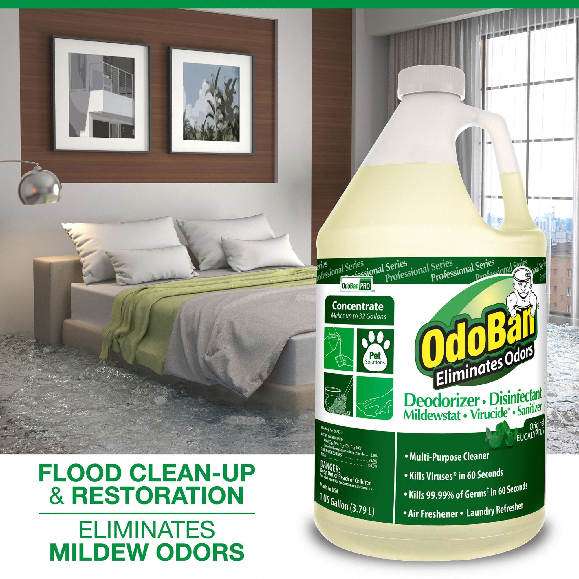 ODOBAN PROFESSIONAL Odor Eliminator and Disinfectant Odor Eliminator and Disinfectants, Jug, 4