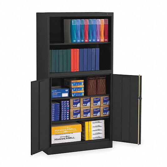 Tennsco Bookcase Storage Cabinet Black, Bookcase With Storage Cabinet