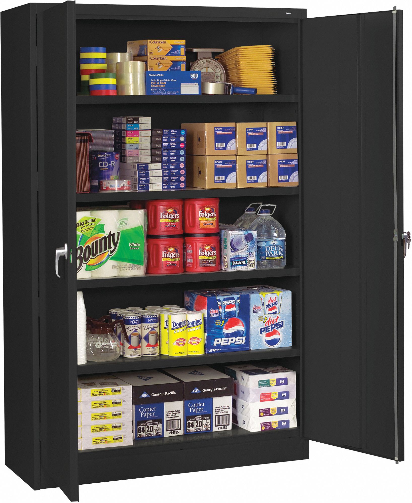 TENNSCO Storage Cabinet: 48 in x 24 in x 78 in, Swing Handle & Keyed, 20 ga  Panel Thick, Leveling