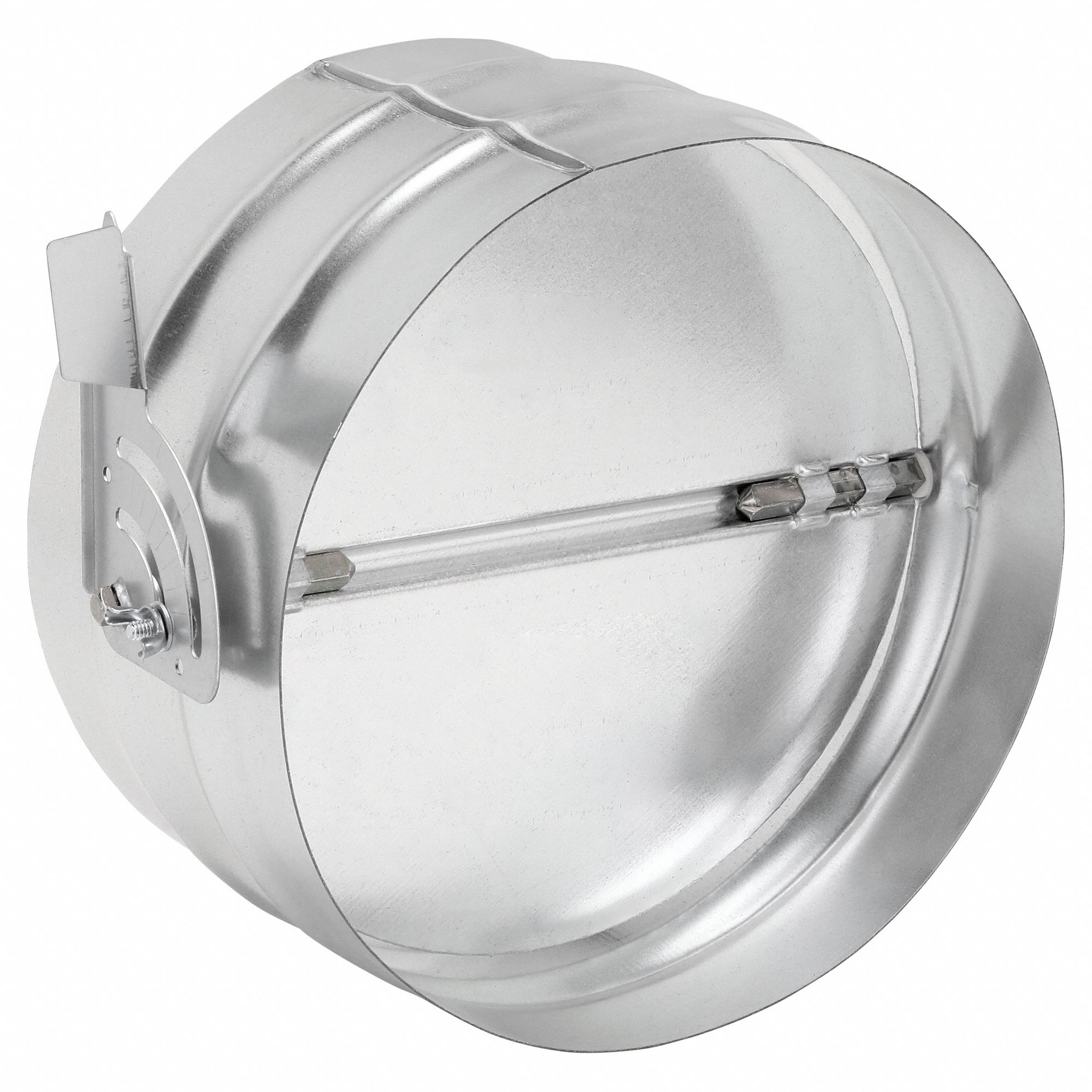 12"dia GSteel Manual Balancing Dampr: 12 in Duct, 6 3/8 in L, Steel, Locking Manual Quadrant
