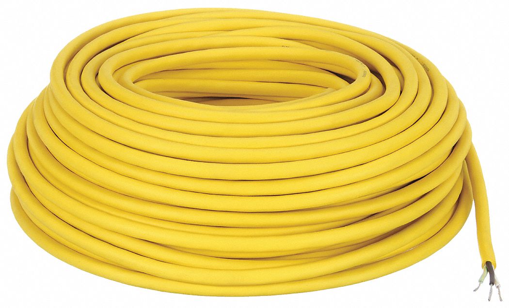 Portable Cord: SOOW, 600 V, 3 Conductors, 16 AWG, Yellow Jacket, 250 ft Overall Lg