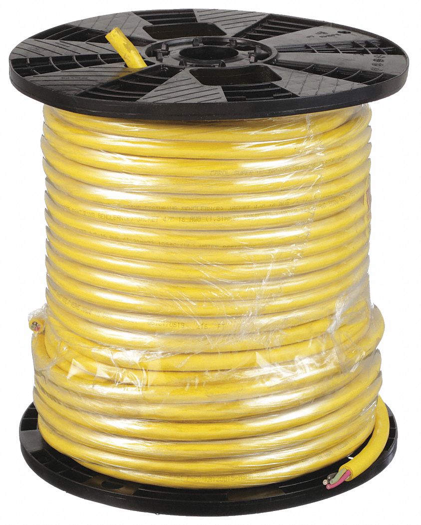 Portable Cord: SOOW, 600 V, 4 Conductors, 16 AWG, Yellow Jacket, 250 ft Overall Lg